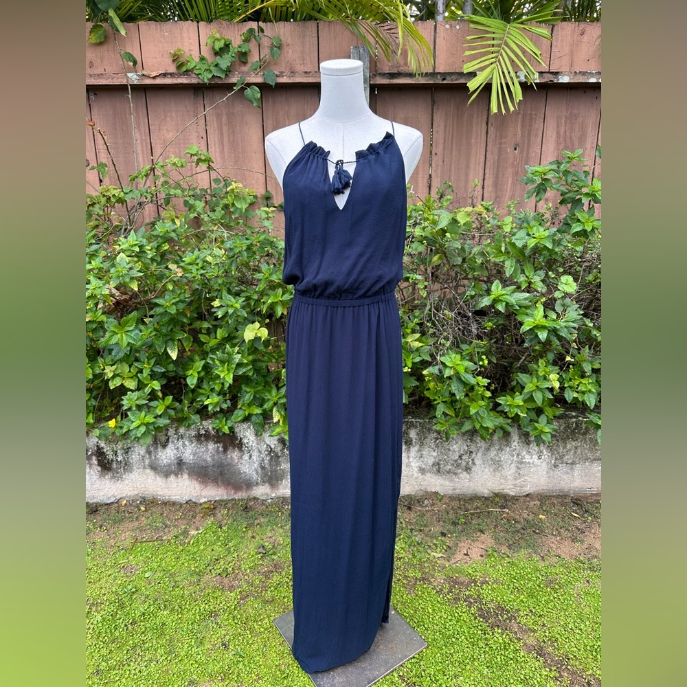 Madewell Navy Blue Tassel Tie Front Maxi Length Sleeveless Dress Size 6